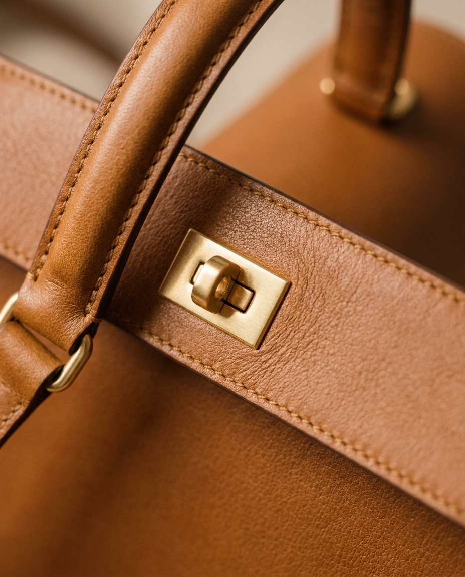 The Founders Collection — turn-lock clasp and hardware detail
